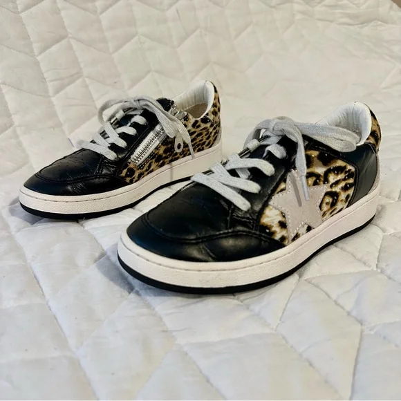 Girls Vintage Havana Black and Leopard Kids Sneakers - Picture 3 of 16